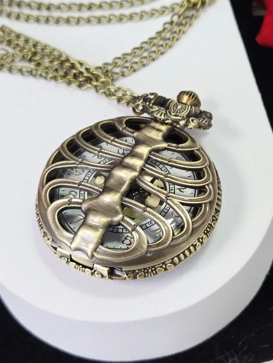 Skeleton Ribcage Pocket Watch Gothic Cutout Bone Skull Steampunk Alt Antique - Picture 8 of 8